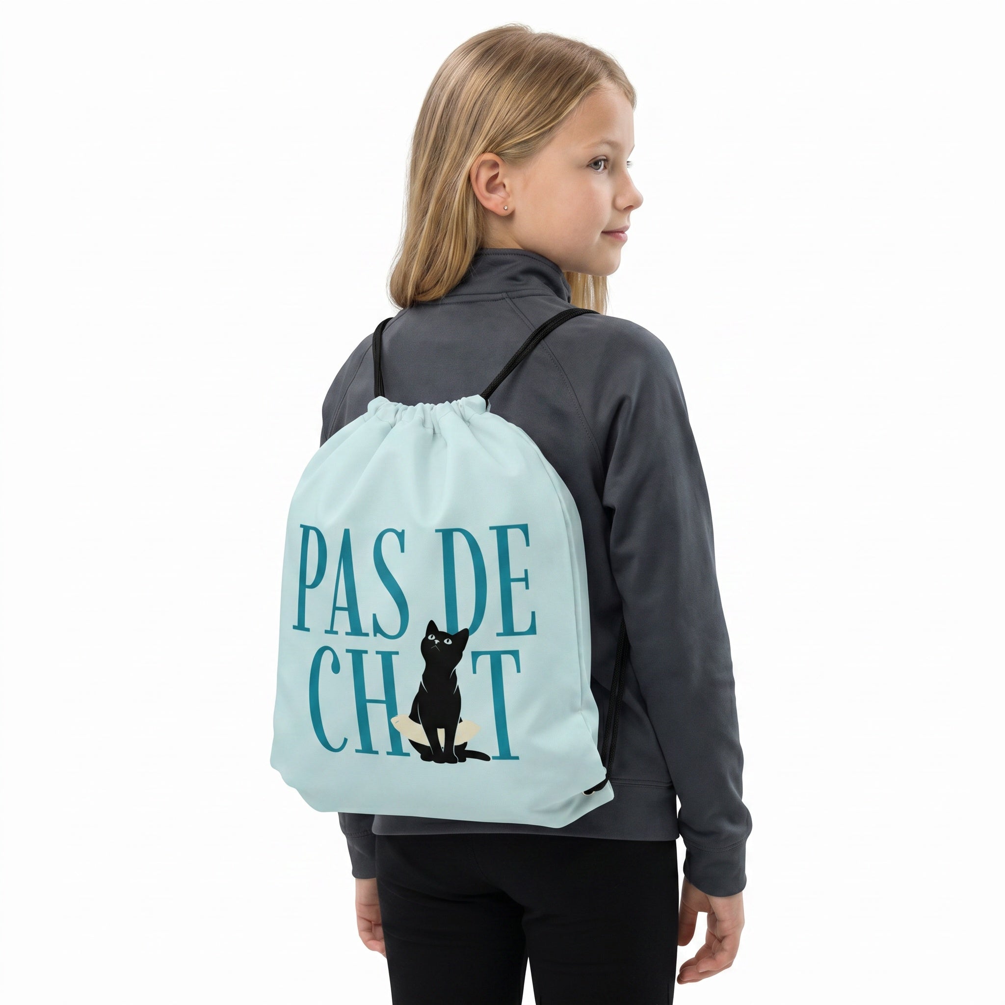 Pas de Chat Drawstring Bag (Aqua Leaps)